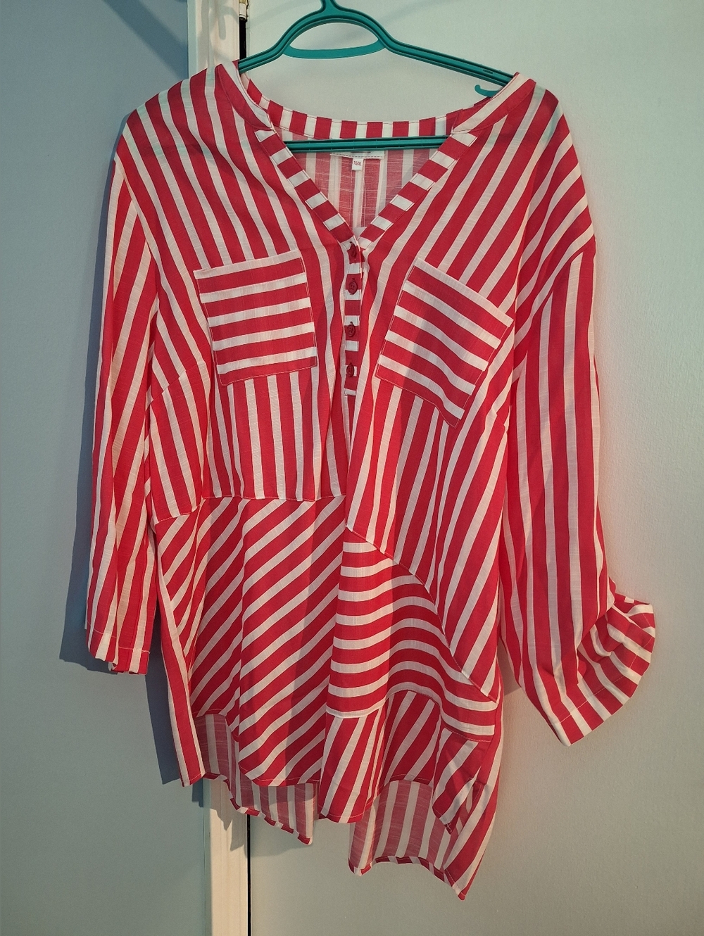 Le Grenier Pink And White Striped Blouse Size XL